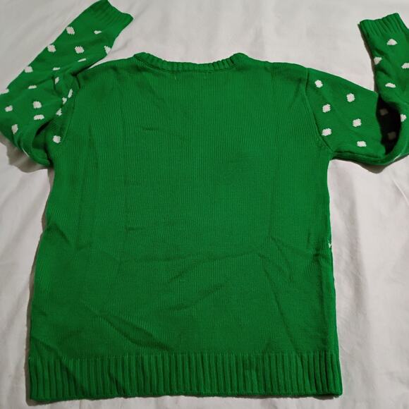 UGLY CHRISTMAS SWEATER Medium Women's Rudolf Green w/White Polka Dots PomPom - Picture 5 of 10